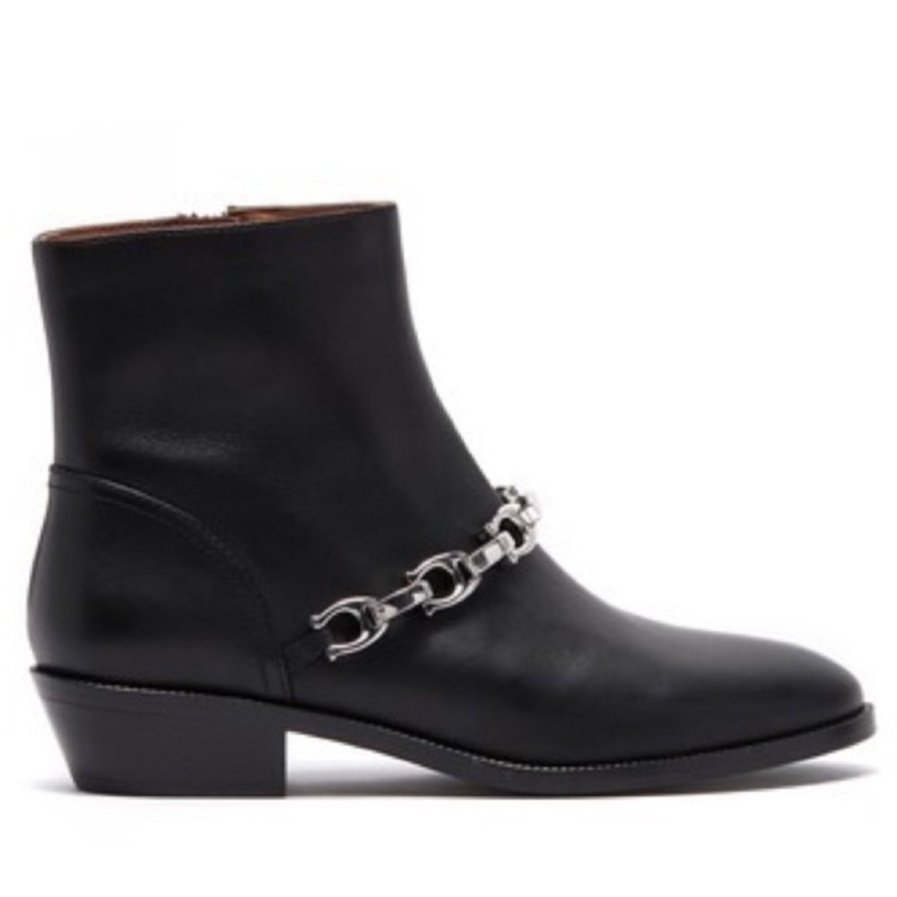 Coach Black Allen Ankle Leather Size 5 Boots With Silver Signature C Chain NIB - Picture 3 of 12